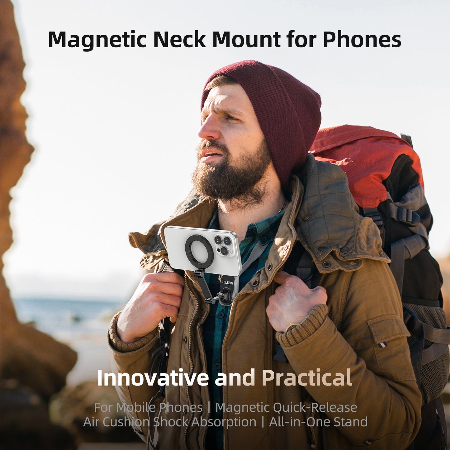 TELESIN Magnetic Neck Mount for Phones, Necklace Cell Phone Holder for Magsafe POV/VLOG