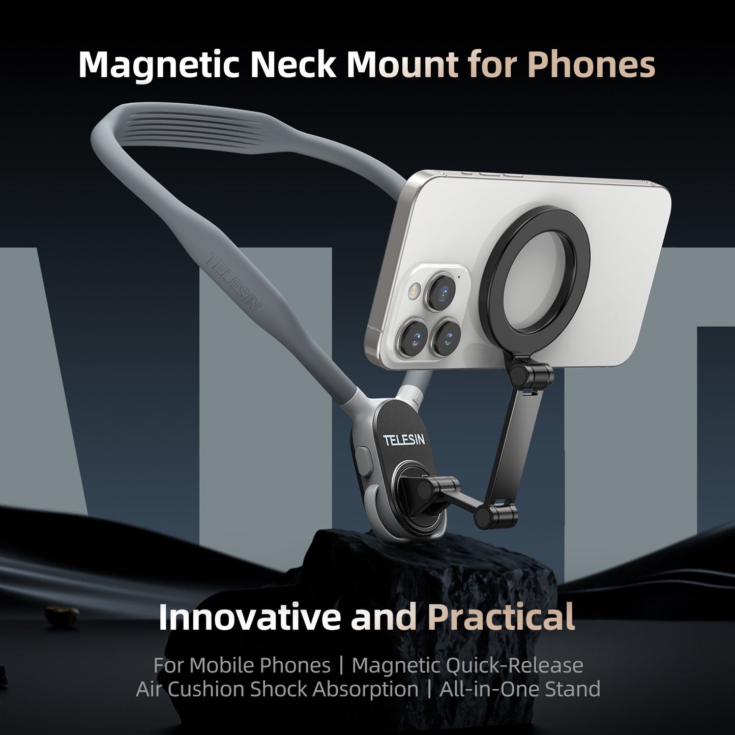 TELESIN Magnetic Neck Mount for Phones, Necklace Cell Phone Holder for Magsafe POV/VLOG