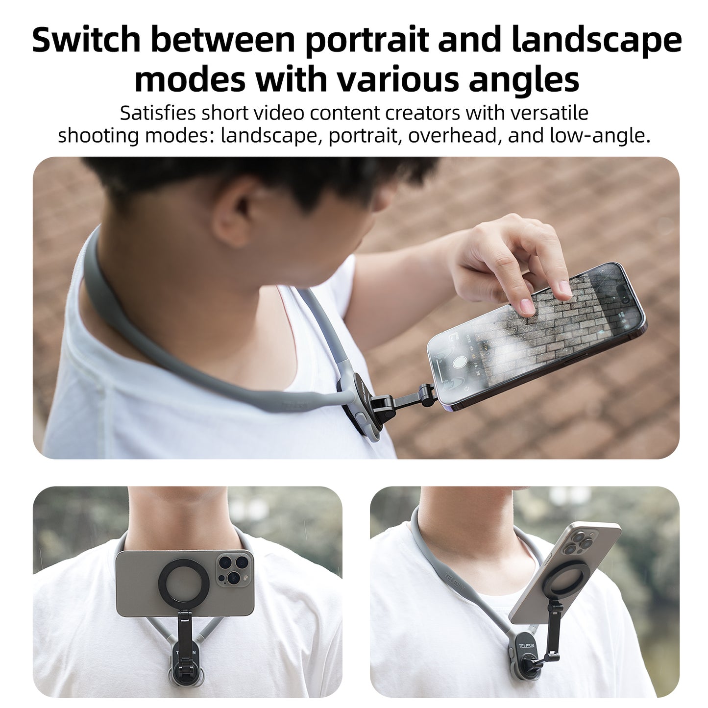 TELESIN Magnetic Neck Mount for Phones, Necklace Cell Phone Holder for Magsafe POV/VLOG